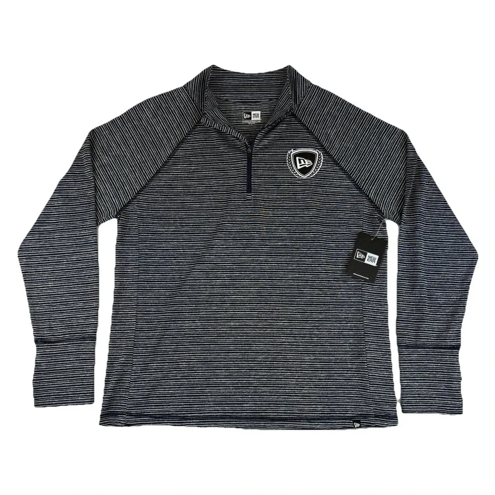 New Era Navy Blue Striped 1/4 Zip‎ Pullover Women's Size Large Thumb Holes NWT